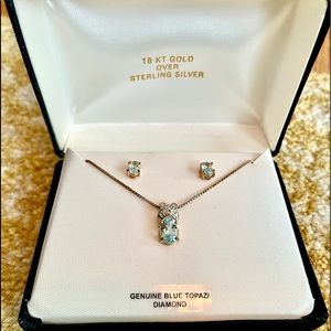 Genuine topaz and diamond necklace and earring set